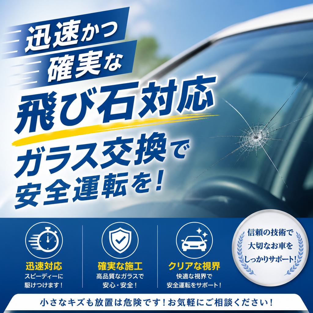 迅速かつ確実な飛び石対応、ガラス交換で安全運転を！